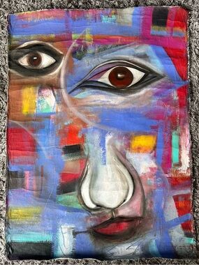 Abstract Face Acrylic Painting - Multicolor Portrait Canvas by Columbian Artist